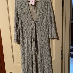 NWT CAbi Gray Lace Tie-Front Tunic Lace Sweater / Cover Up / Overlay (XL)